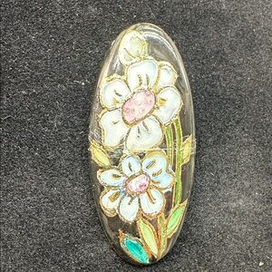 278- Vtge. Signed hand painted Cloisonné enamel brooch.